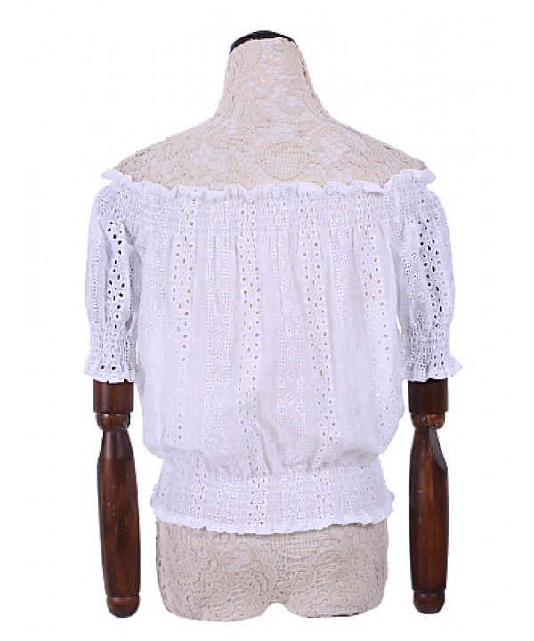 Women's Going out Sexy / Street chic Summer Blouse,Solid Boat Neck ? Length Sleeve White Rayon / Polyester Translucent