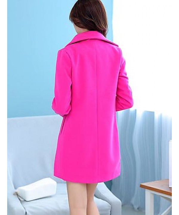 Women's Coat,Solid Long Sleeve Winter Pink / Red / Green Wool Medium