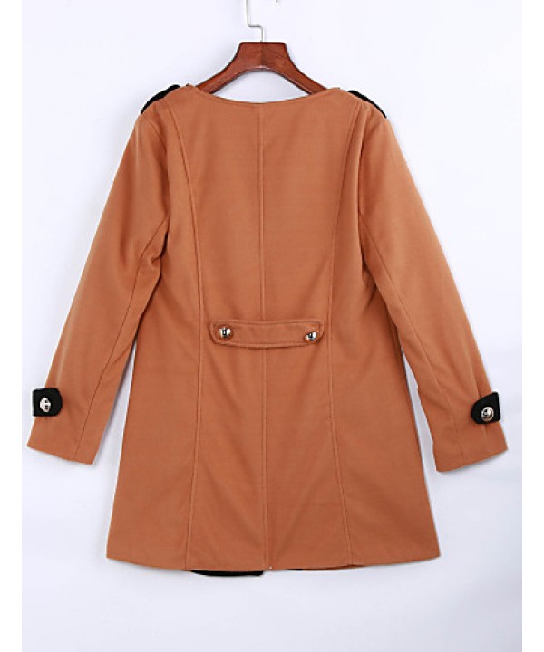 Women's Going out Street chic Coat,Color Block Round Neck Long Sleeve Winter Black / Brown Polyester Thick