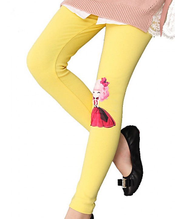 Girls Fashion Han Edition Joker Pure Color Cotton Leggings Cartoon Design  