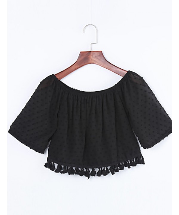 Women's Sexy Summer Blouse,Polka Dot Strapless Short Sleeve Black Others Opaque