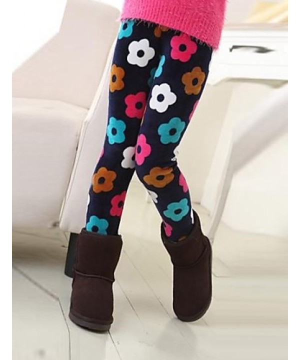 Girl's Fashion Sweet Joker Floral Print Thickening Warm Leggings  