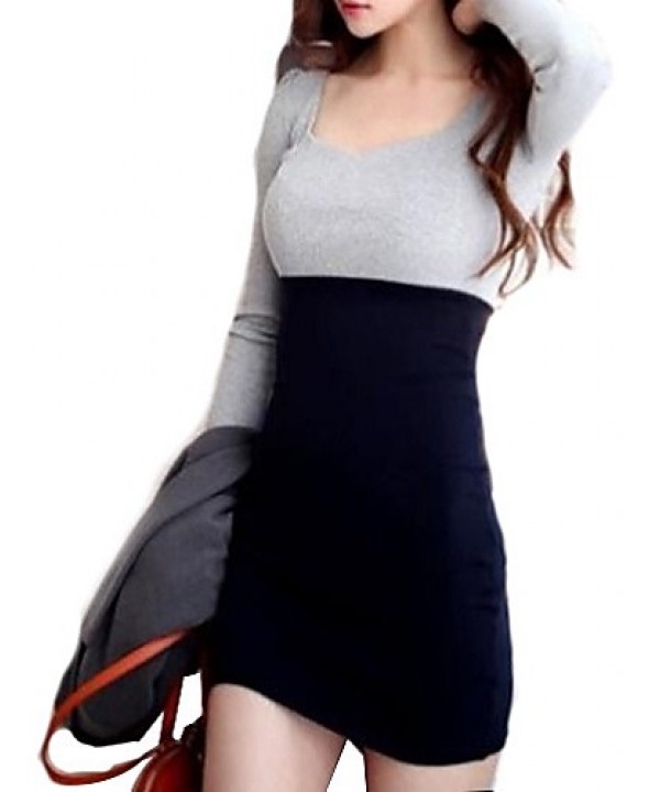 Women's U Neck Mini Dress , Cotton Black Casual