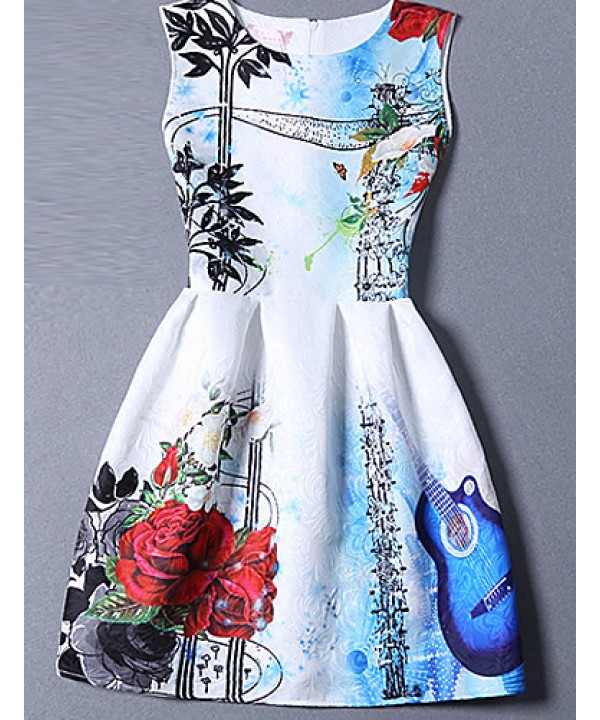 Women's Cute Print A Line Dress,Round Neck Mi...